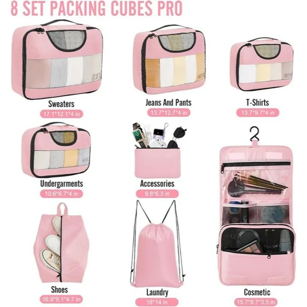 8 Set Packing Cubes for Travel Essentials,